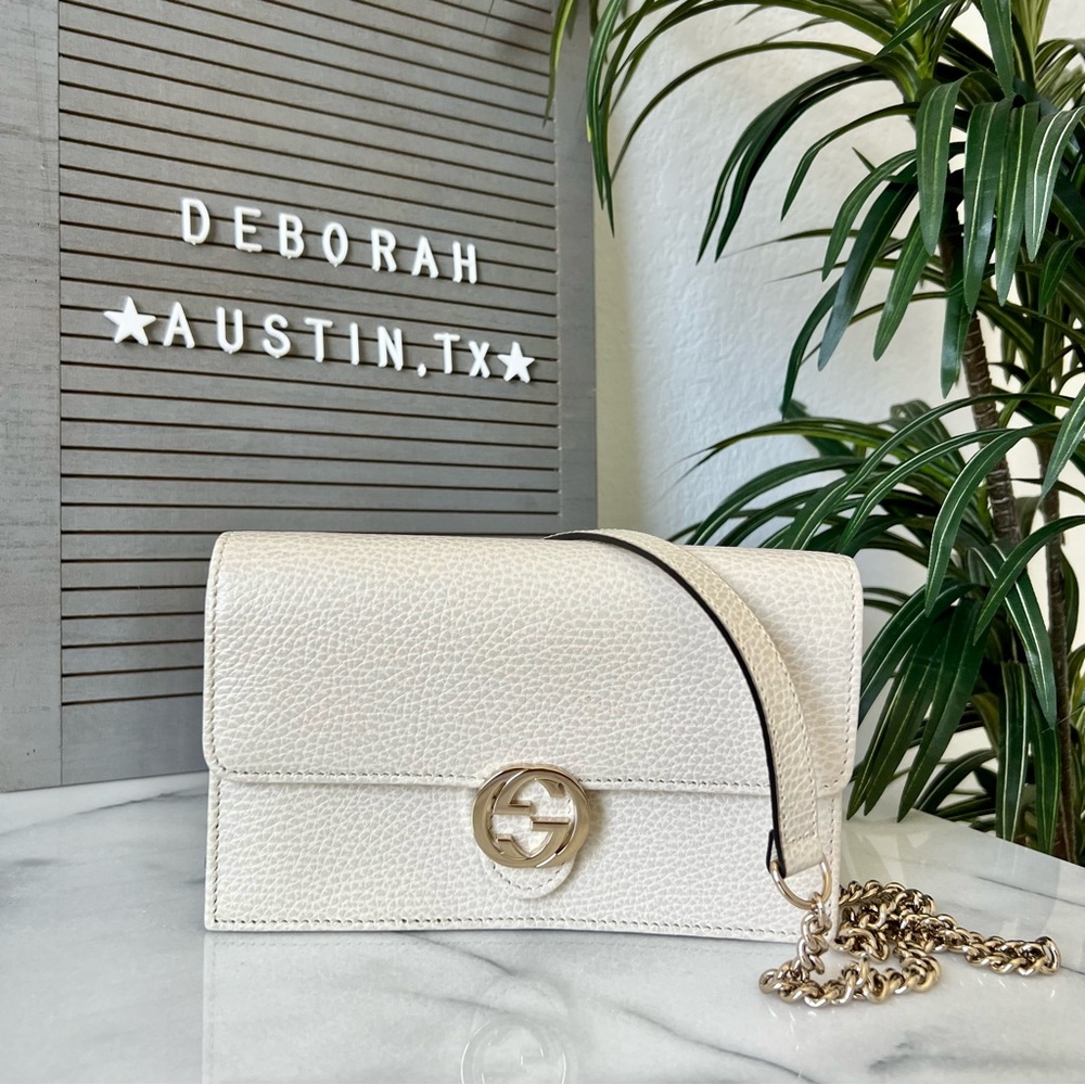 Gucci Dollar Calfskin Interlocking G Wallet On Chain in Cream Leather Never used